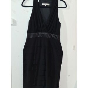 Evan-Picone Black Tiered Cocktail Dress Sleeveless V-Neck Satin Waist Size 6